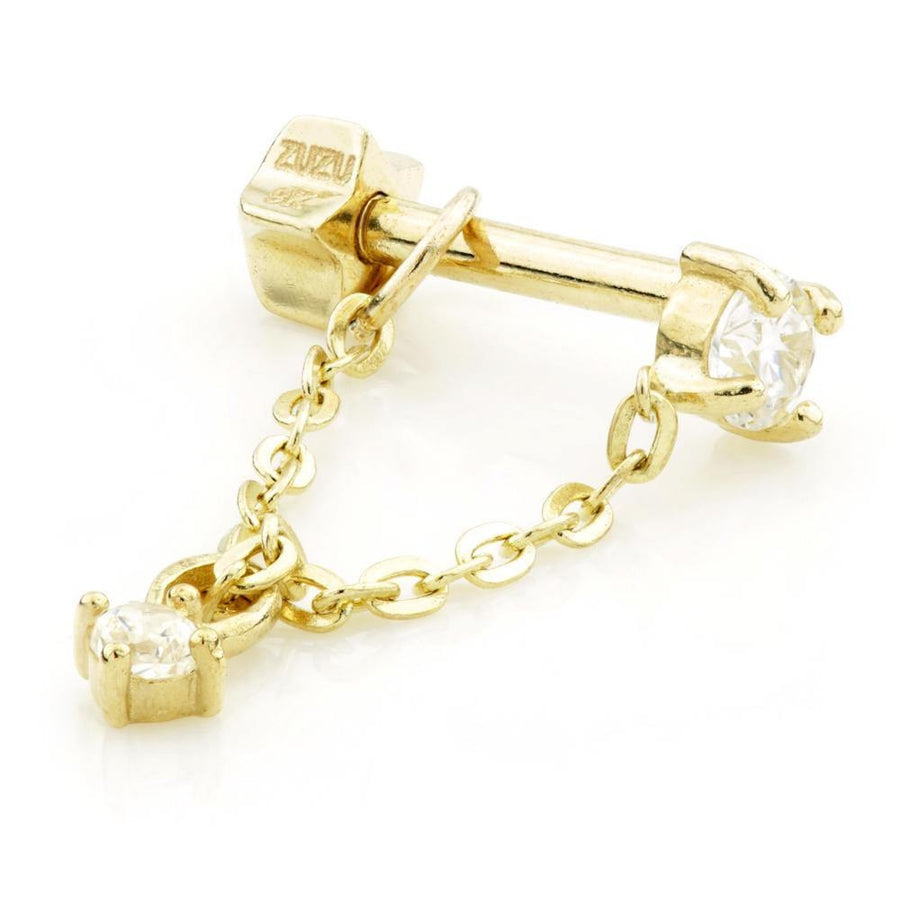 9ct Gold CZ Gem & Chain Cartilage Bar - ZuZu Jewellery