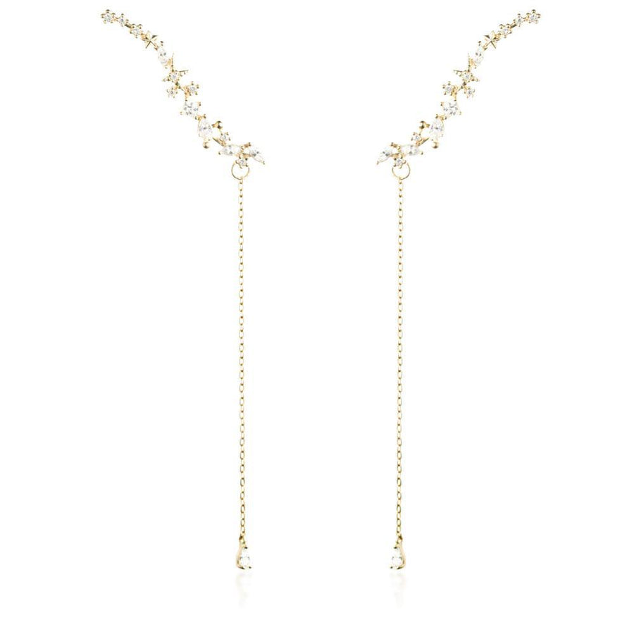9ct Yellow Gold Gem with Gem Swirl Ear Climber Earrings Studs - ZuZu Jewellery