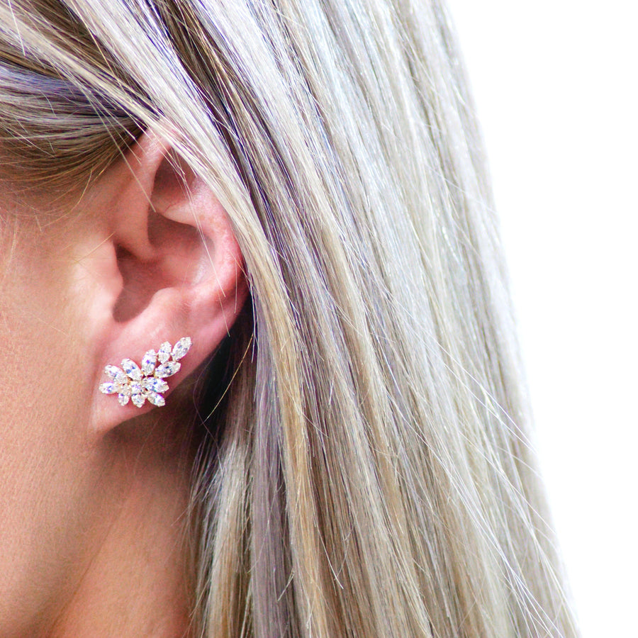 9ct Solid Gold Gem Leaf Ear Climber Earrings - ZuZu Jewellery