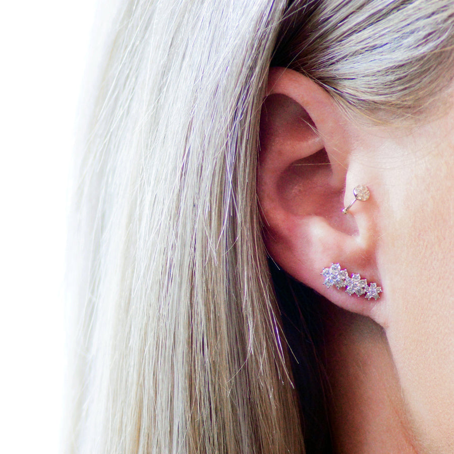 9ct Solid Gold Graduated Daisy Gem Ear Climber Earrings - ZuZu Jewellery