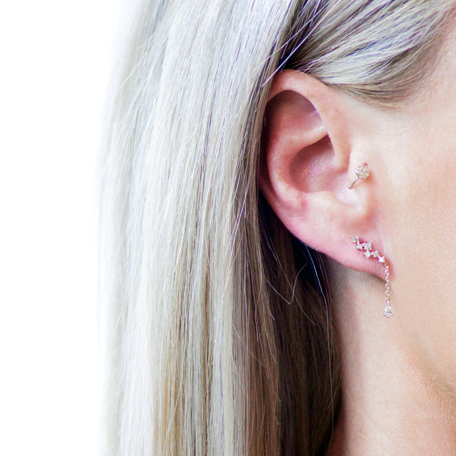 9ct Solid Gold Gem & Hanging Gem Ear Climber Earrings - ZuZu Jewellery