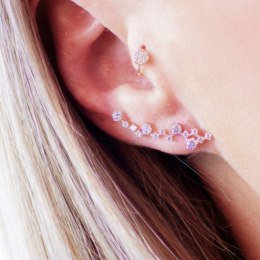 9ct Solid Gold Gem Constellation Ear Climber Earrings Studs - ZuZu Jewellery