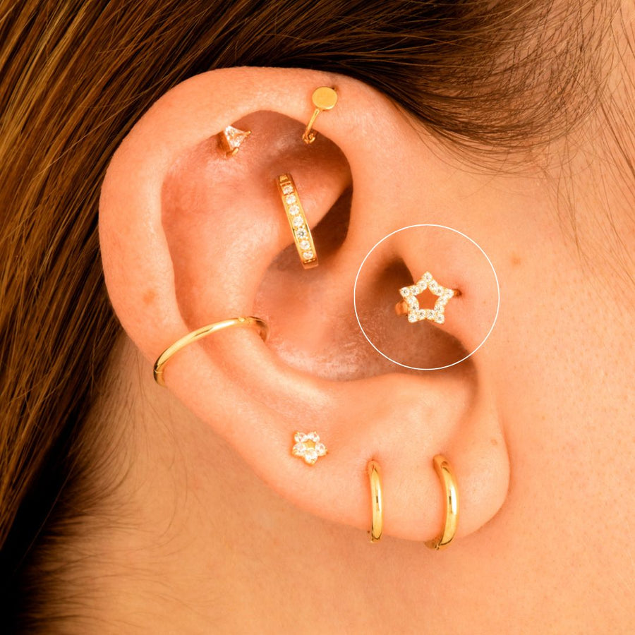 9ct Gold Mini Crystal Open Star Huggie Earring
