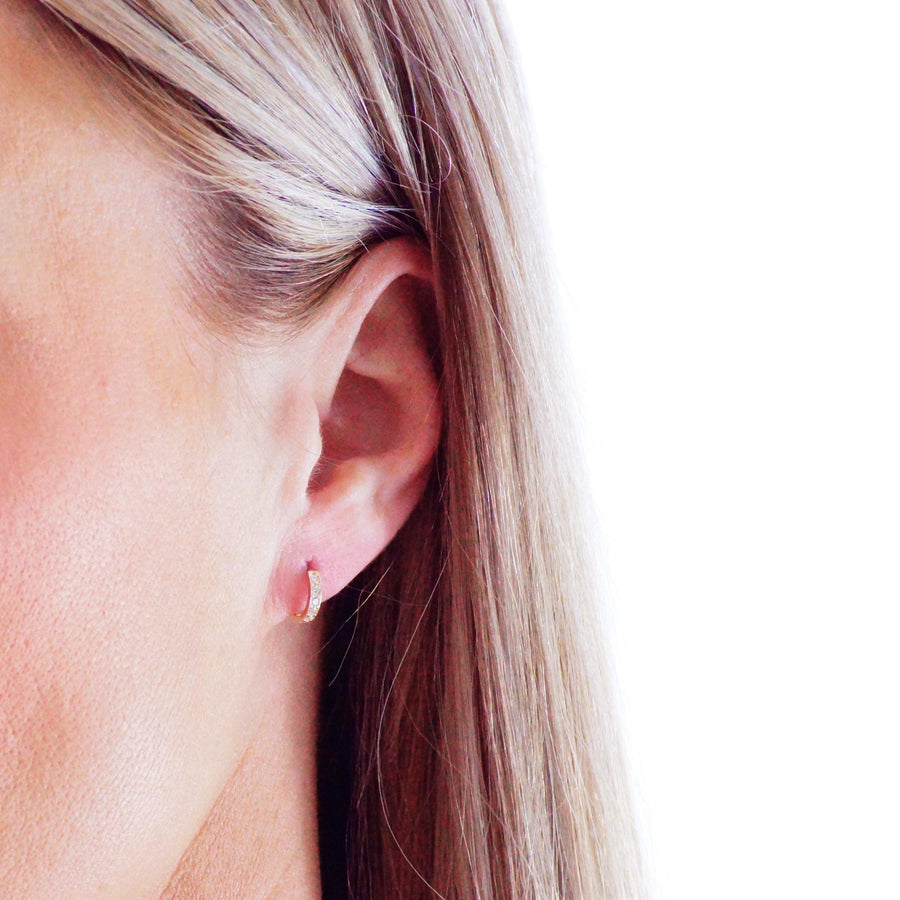 9ct Gold CZ Channel 9.5mm Cartilage Huggie Hoop Earring - ZuZu Jewellery