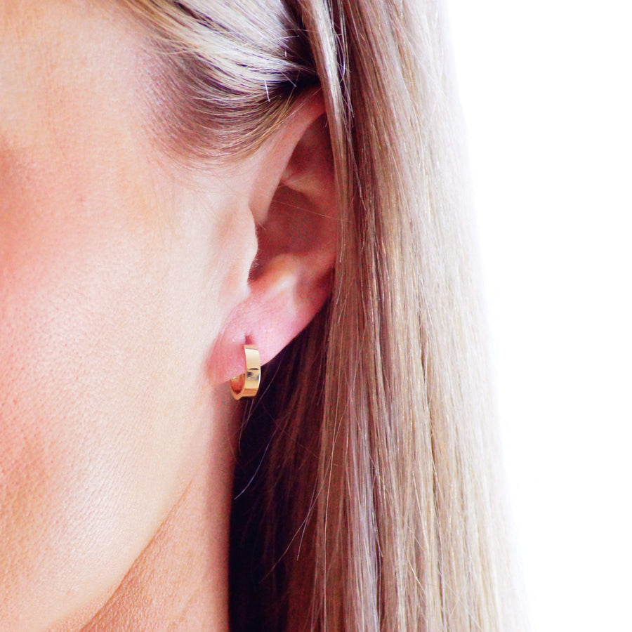 9ct Gold Flat Hoop Cartilage 12mm Huggie Earring - ZuZu Jewellery