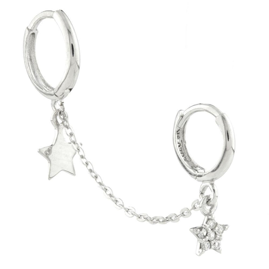 9ct Gold Double Piercing Chain-linked Star Huggie Hoop Earring - ZuZu Jewellery