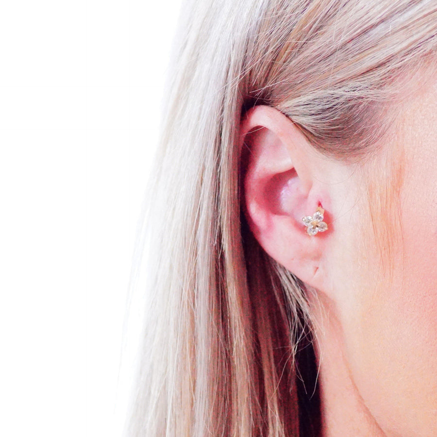 9ct Gold Crystal Flower 11mm Huggie Earring - ZuZu Jewellery