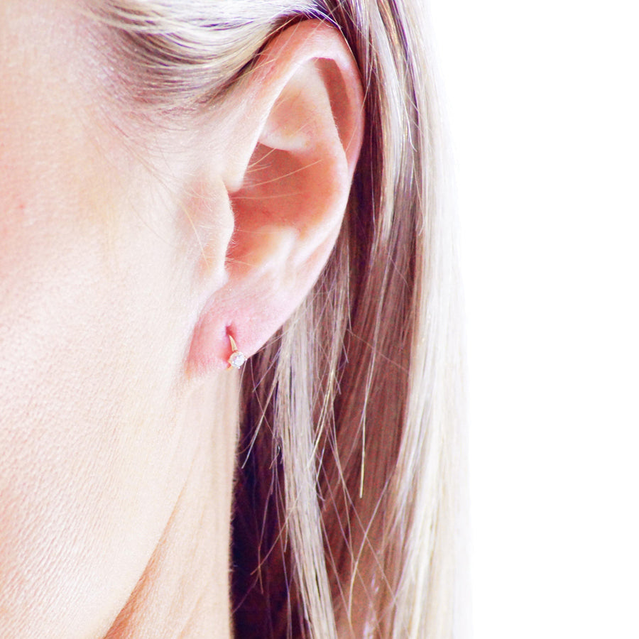 9ct Gold Solitaire Crystal Cartilage Huggie Earring - ZuZu Jewellery