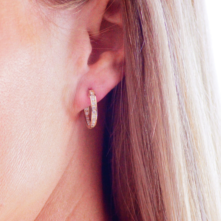 9ct Yellow Gold Crystal Channel 18mm Hoop Earring - ZuZu Jewellery