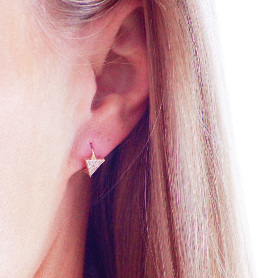 9ct Gold Crystal Triangle Hoop Huggie Earring - ZuZu Jewellery