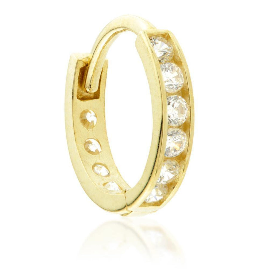9ct Gold Channel Crystal Cartilage Huggie Hoop Earring - ZuZu Jewellery