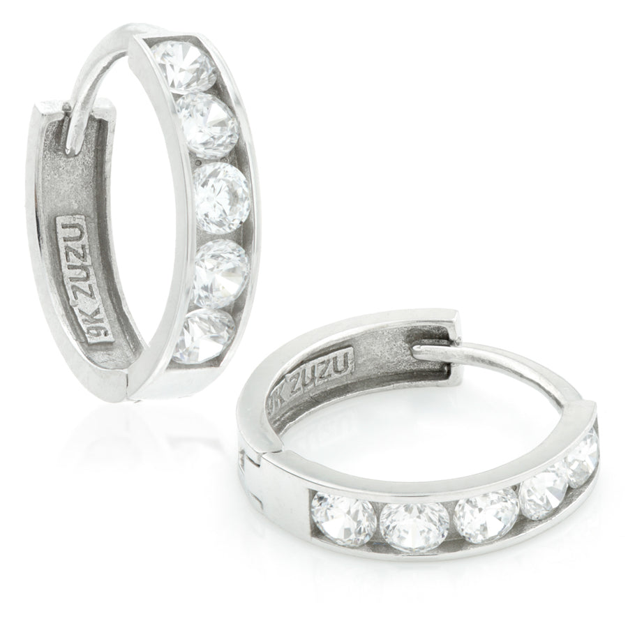 9ct Gold Cute Channel Set CZ Gem Hoop Huggies - ZuZu Jewellery