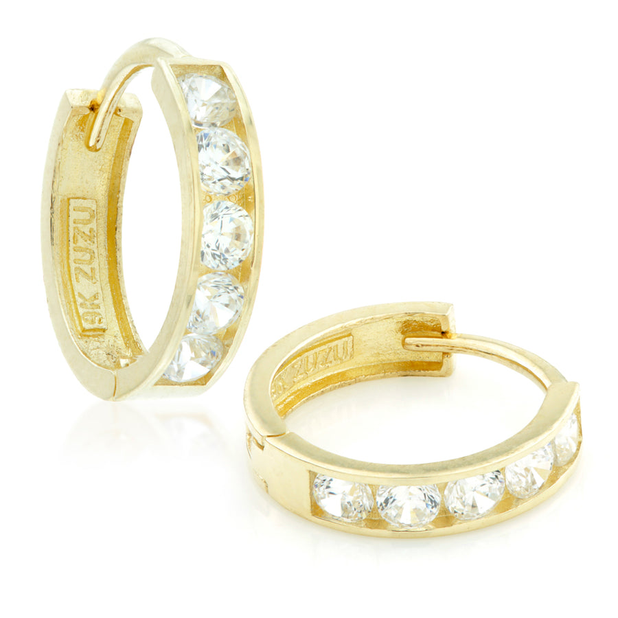 9ct Gold Cute Channel Set CZ Gem Hoop Huggies - ZuZu Jewellery