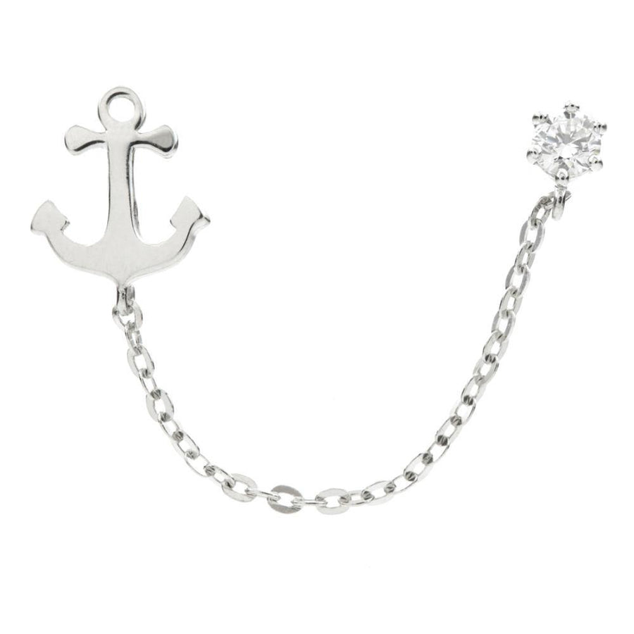 9ct Gold Crystal & Anchor Chain Linked Double Earring - ZuZu Jewellery