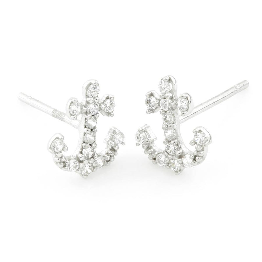 9ct Gold CZ Crystal Anchor Stud Earring - ZuZu Jewellery