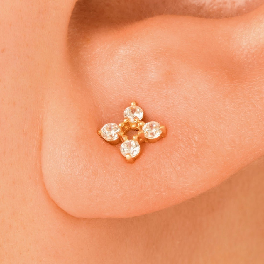 9ct Yellow Gold Crystal Flower Stud Earring