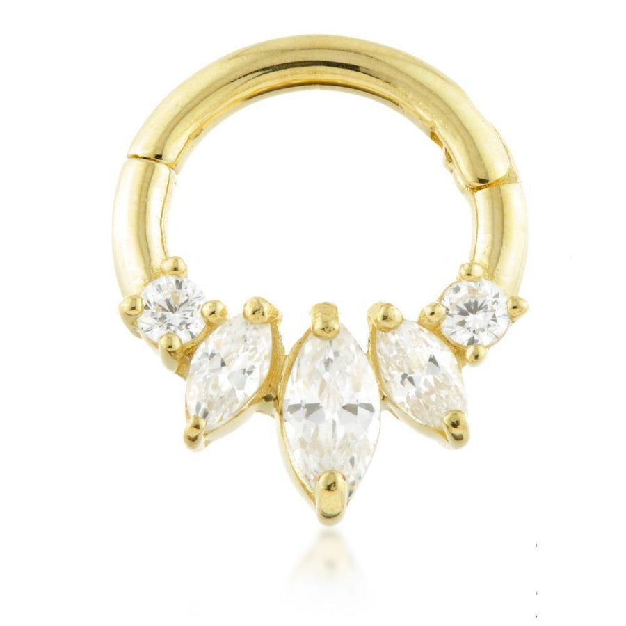 9ct Gold Front Facing Marquise Daith Ring - ZuZu Jewellery