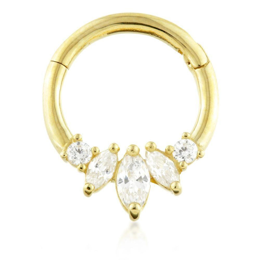 9ct Gold Front Facing Marquise Daith Ring - ZuZu Jewellery