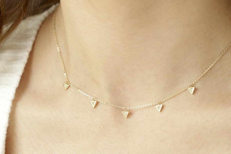 9ct Gold Crystal Triangle Charm Choker Necklace - ZuZu Jewellery