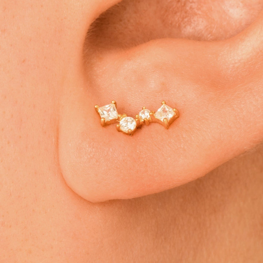 9ct Yellow Gold Squares Ear Climber Earrings