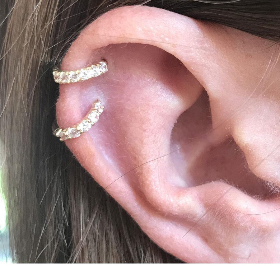 9ct Gold CZ Cartilage Earring 10mm Hoop - ZuZu Jewellery