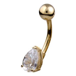 9ct Gold Small CZ Tear drop Gem Belly Navel Bar - ZuZu Jewellery