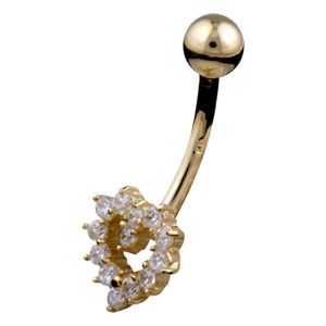 9ct Gold CZ Gem Drop Cross Belly Navel Bar - ZuZu Jewellery
