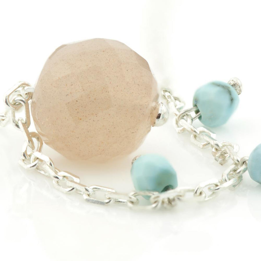 Maia Silver Bracelet with Peach Moonstone and Turquoise - ZuZu Jewellery