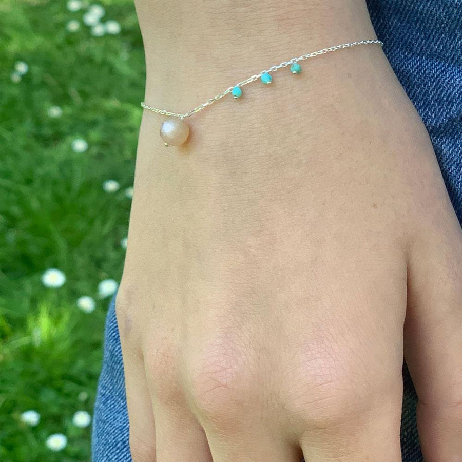 Maia Silver Bracelet with Peach Moonstone and Turquoise - ZuZu Jewellery