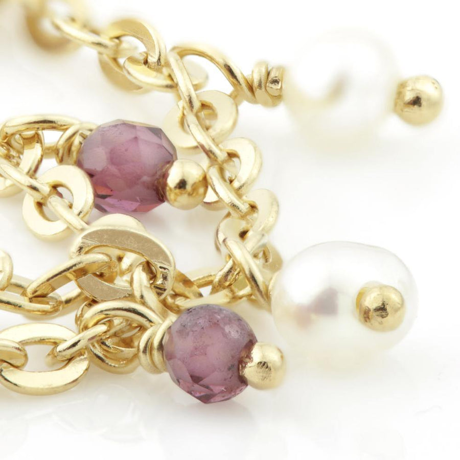 Gold Garnet & Pearl Double Gem Chain Bracelet - ZuZu Jewellery