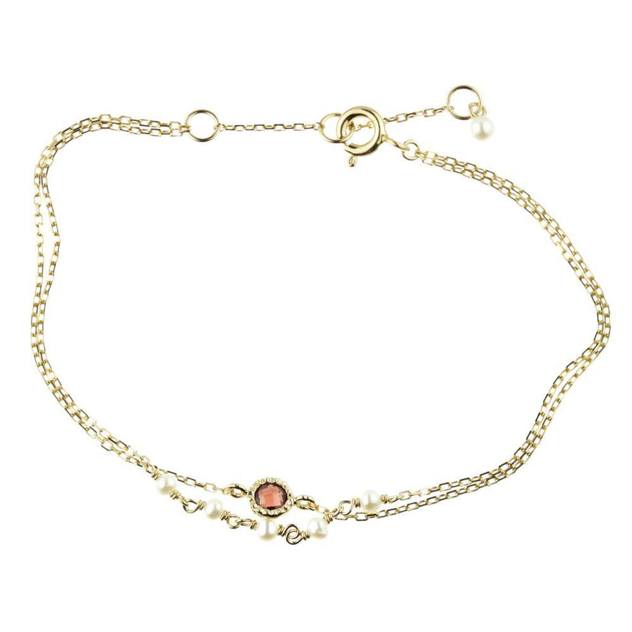 Gold Garnet & Pearl Layered Bracelet - ZuZu Jewellery