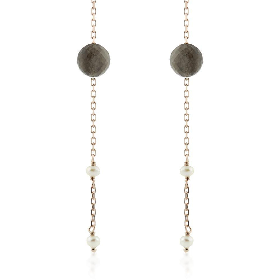 Maia Rose Gold Vermeil Black Labradorite & Pearl Threader Earrings - ZuZu Jewellery