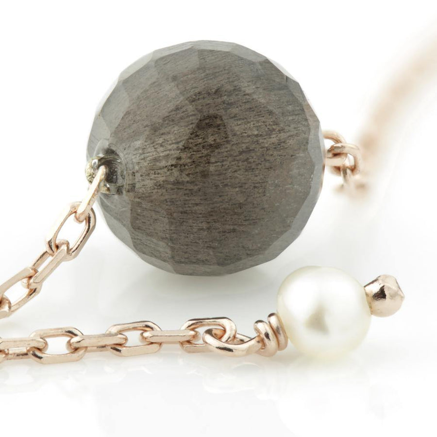 Maia Rose Gold Vermeil Black Labradorite & Pearl Threader Earrings - ZuZu Jewellery