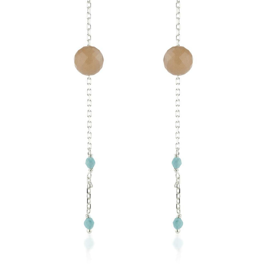 Maia Silver Peach Moonstone & Turquoise Threader Earrings - ZuZu Jewellery