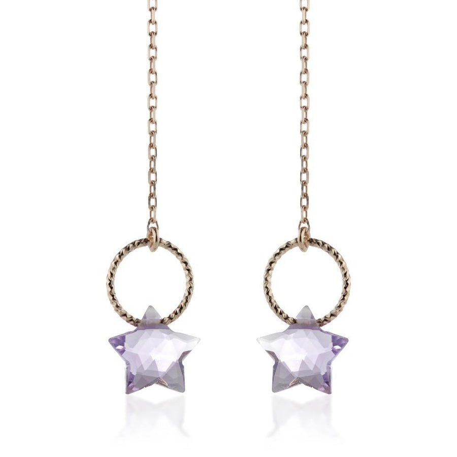 Rose Gold Hanging Amethyst Star Threader Earrings - ZuZu Jewellery