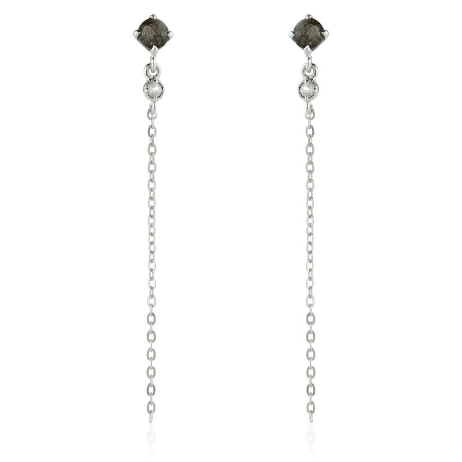 Leto Sterling Silver Black Labradorite & Rainbow Moonstone Drop Earrings - ZuZu Jewellery
