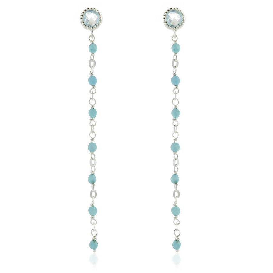 Aphrodite Sterling Silver Gem Stud Earring with Chain - Blue Topaz & Turquoise - ZuZu Jewellery