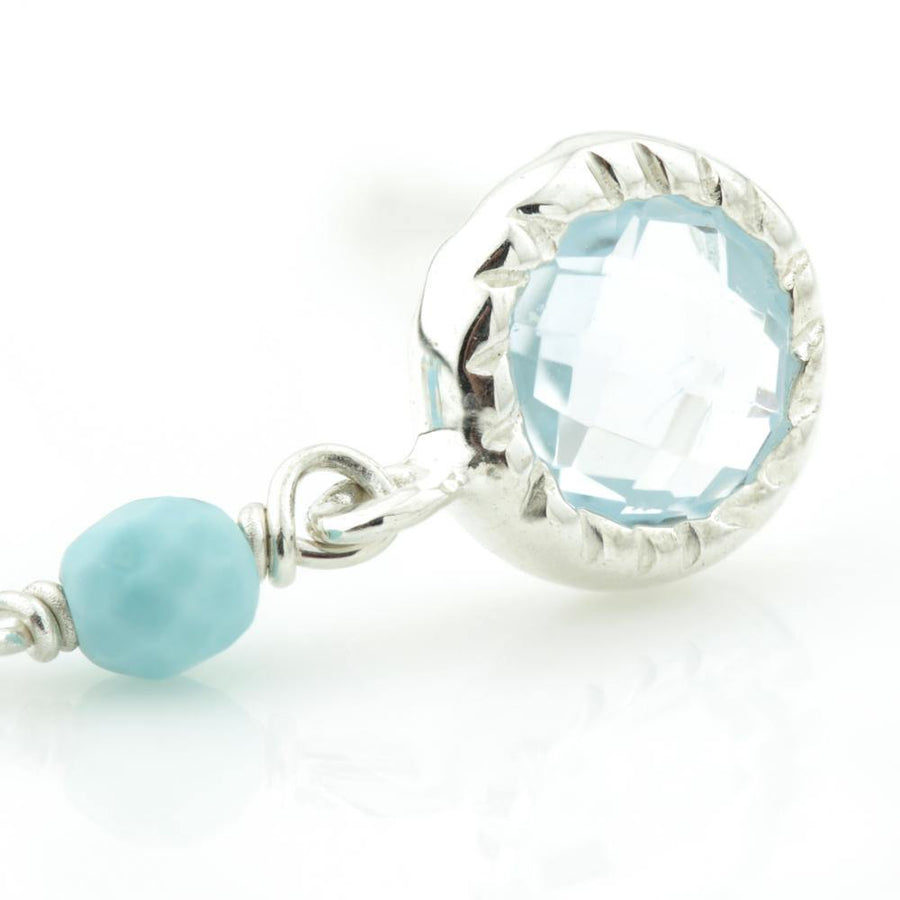 Aphrodite Sterling Silver Gem Stud Earring with Chain - Blue Topaz & Turquoise - ZuZu Jewellery