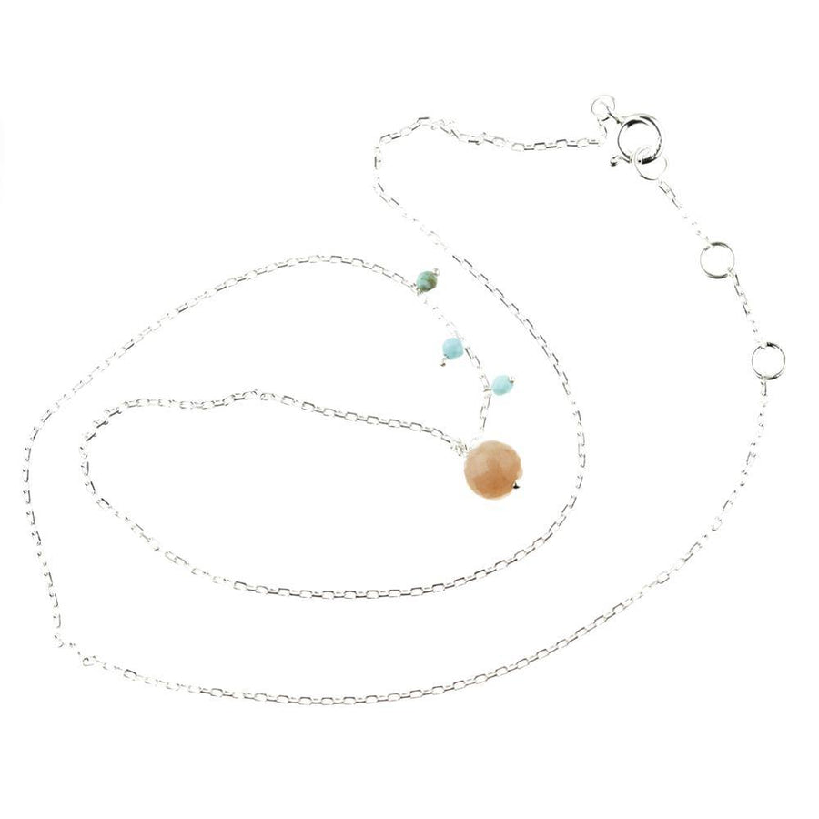 Maia Silver Choker Necklace With Peach Moonstone and Turquoise - ZuZu Jewellery