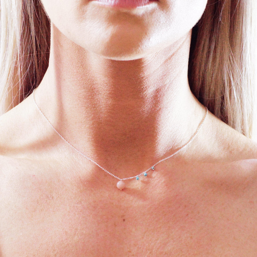 Maia Silver Choker Necklace With Peach Moonstone and Turquoise - ZuZu Jewellery