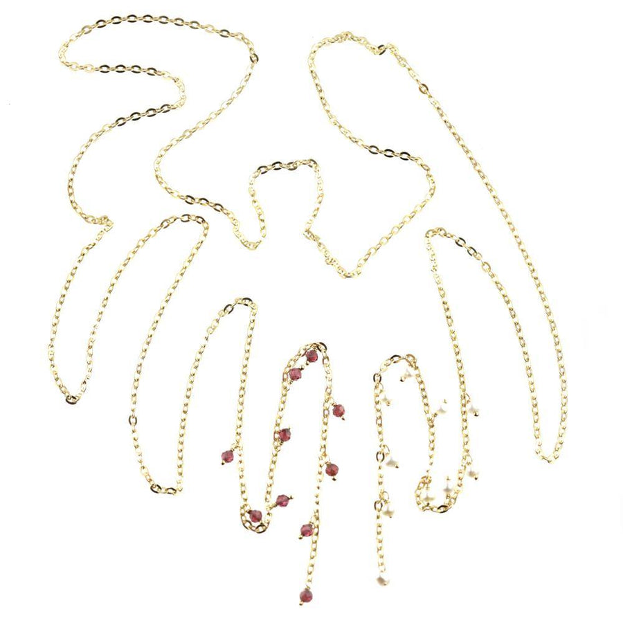 Gold Vermeil Garnet & Pearl Tie Long Necklace - ZuZu Jewellery