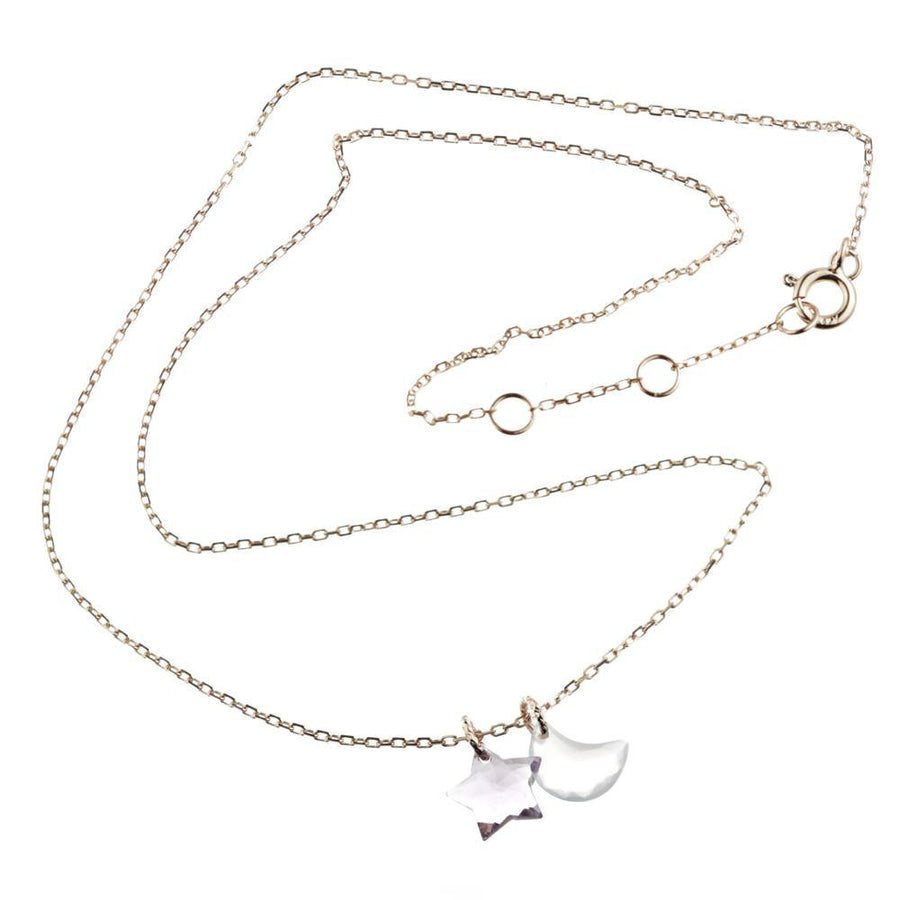 Rose Gold Choker Necklace with Moon & Star Stone Pendants - ZuZu Jewellery