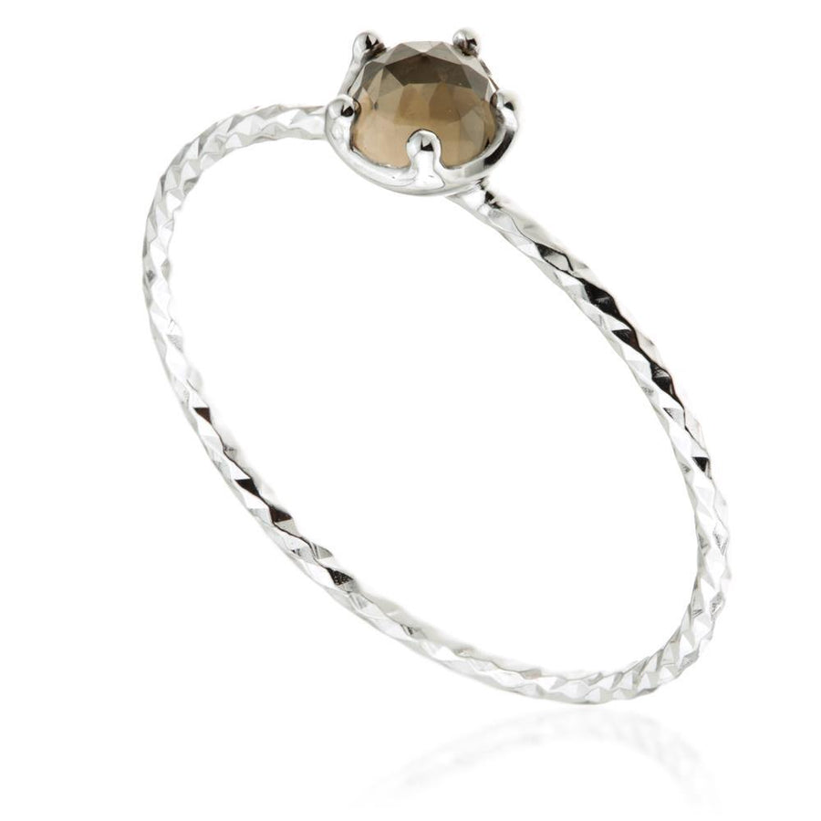 Leto Silver Smokey Quartz Stacking Ring - ZuZu Jewellery