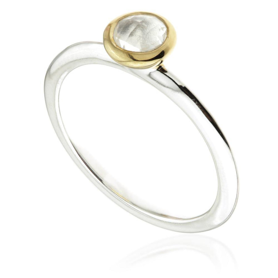 Silver and Gold vermeil Two-tone Round Crystal Stacking Ring - ZuZu Jewellery