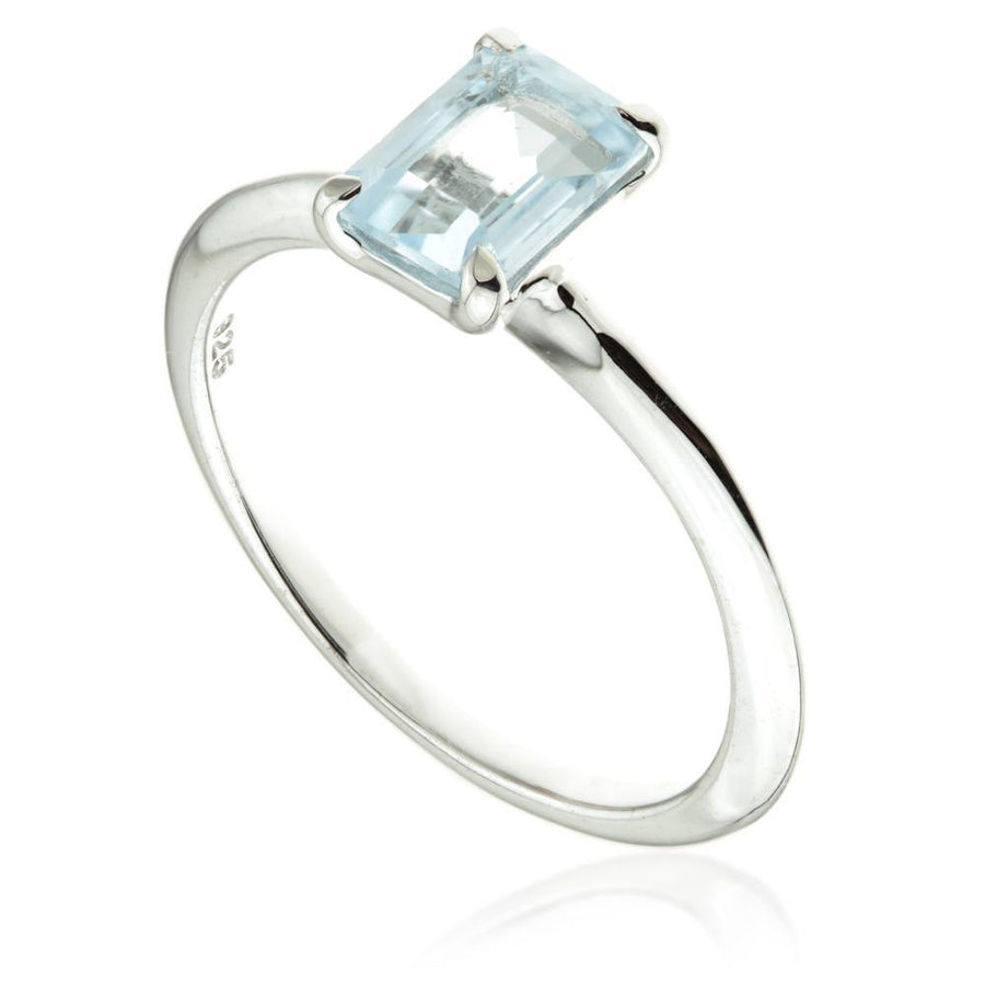 Blue Topaz Rectangle Silver Ring - ZuZu Jewellery