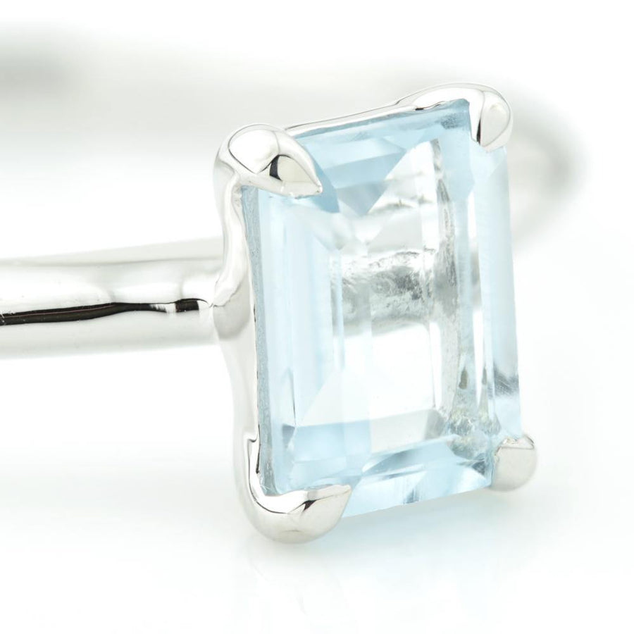 Blue Topaz Rectangle Silver Ring - ZuZu Jewellery