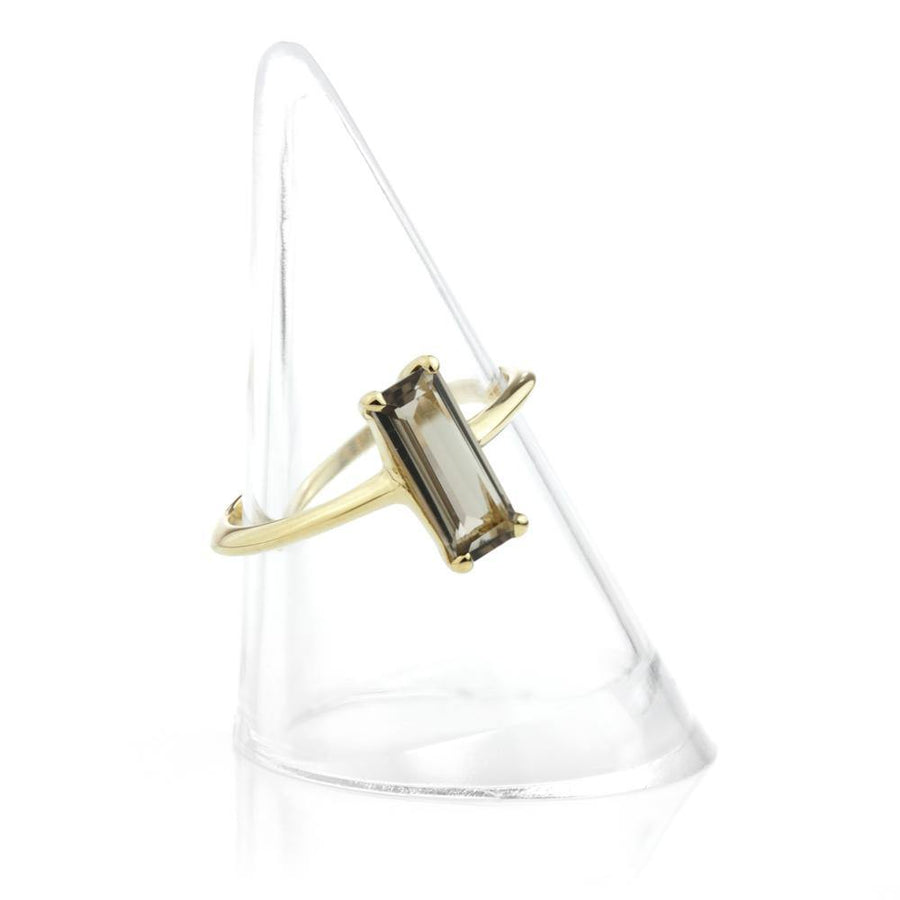 Smokey Quartz Stone Gold-plated Rectangle Ring - ZuZu Jewellery