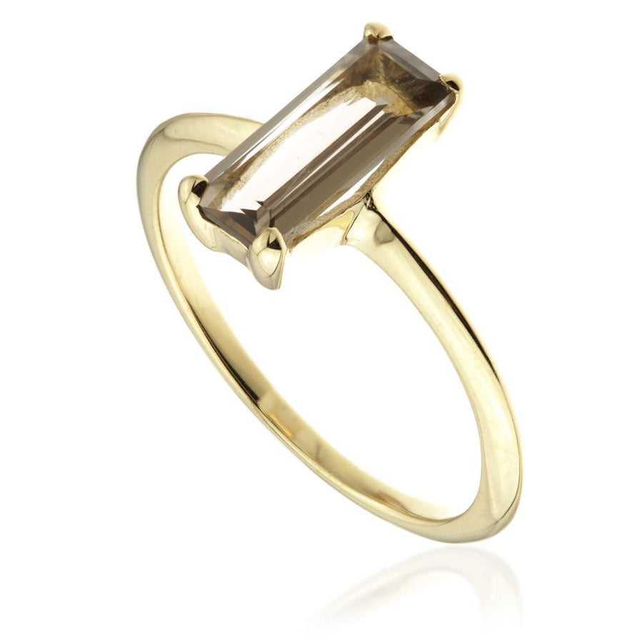 Smokey Quartz Stone Gold-plated Rectangle Ring - ZuZu Jewellery