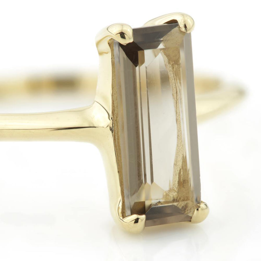 Smokey Quartz Stone Gold-plated Rectangle Ring - ZuZu Jewellery