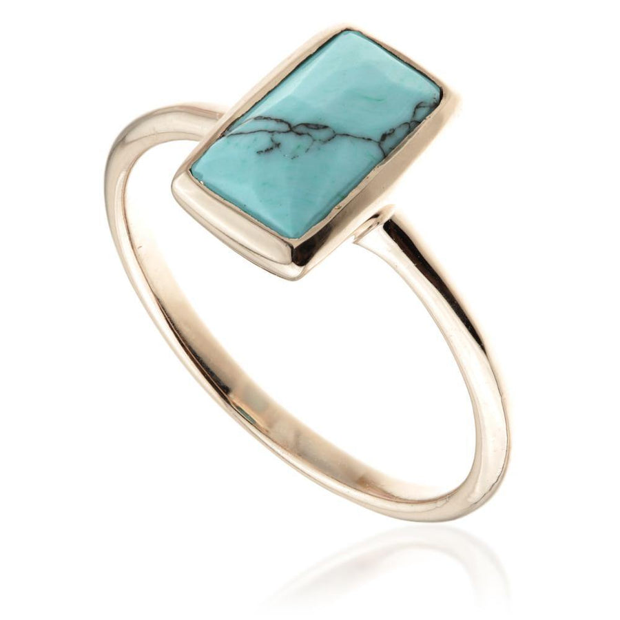 Turquoise Gem Rose Gold Rectangle Ring - ZuZu Jewellery